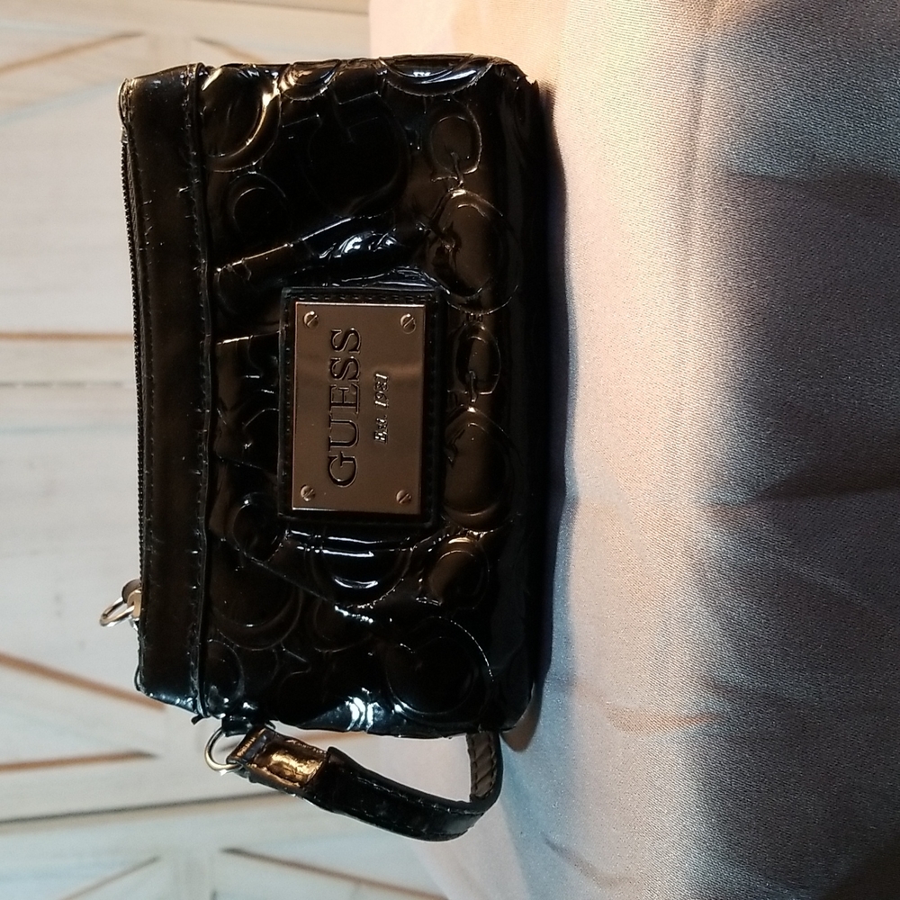 7. Guess wristlet, black patent, embossed